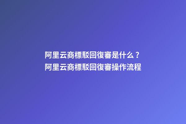 阿里云商標駁回復審是什么？阿里云商標駁回復審操作流程